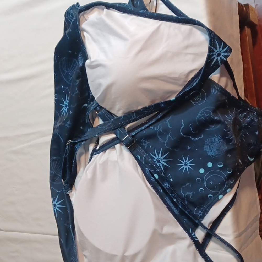 Cider NWT Moon & Stars Blue One Piece Tummy Thinner Swimsuit XL 14-16 - Picture 10 of 14